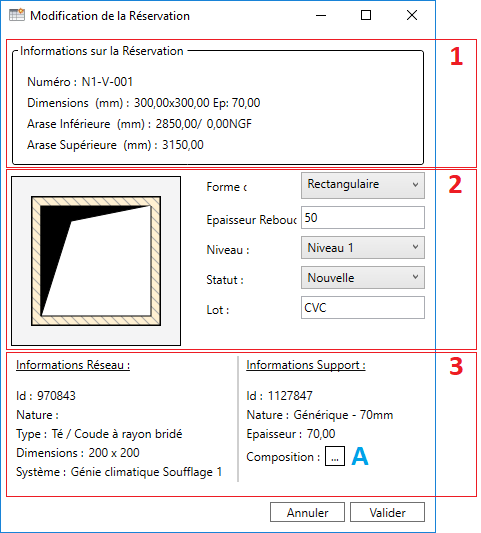 Boîte de dialogue Modification Résa