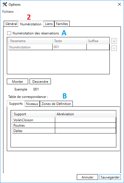 Configuration Onglet Numérotation