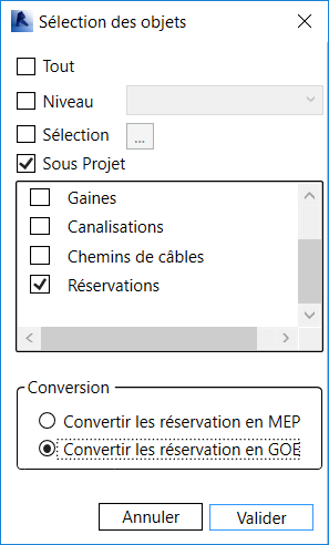 Boîte de dialogue Conversion