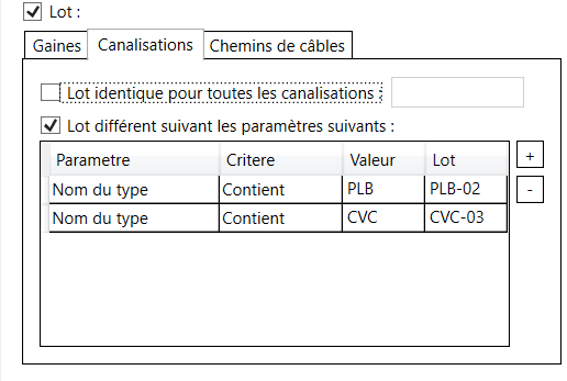 Configuration Onglet Général Lots Différents