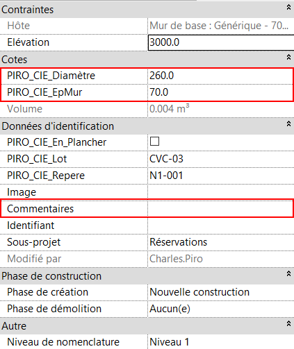Liste Résa : Propriétés avant modification